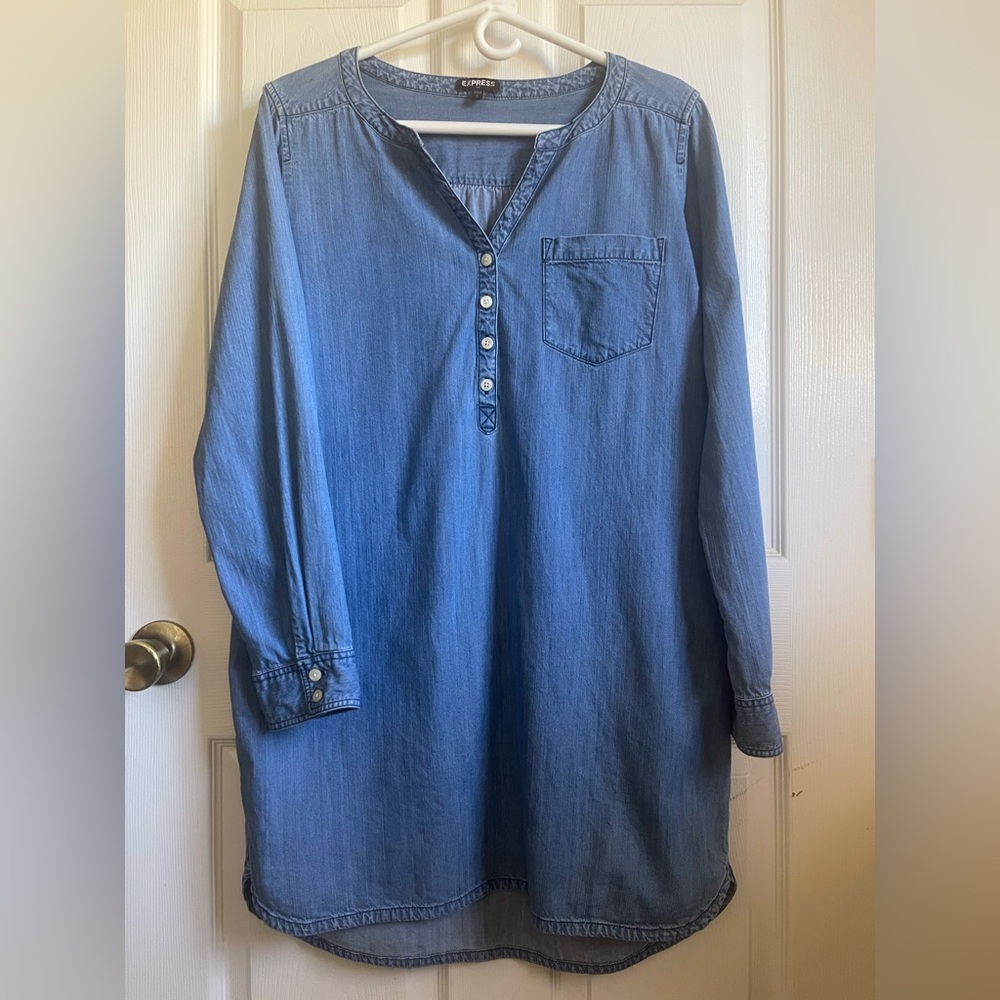Express Denim-Style Shirt Dress - Blue